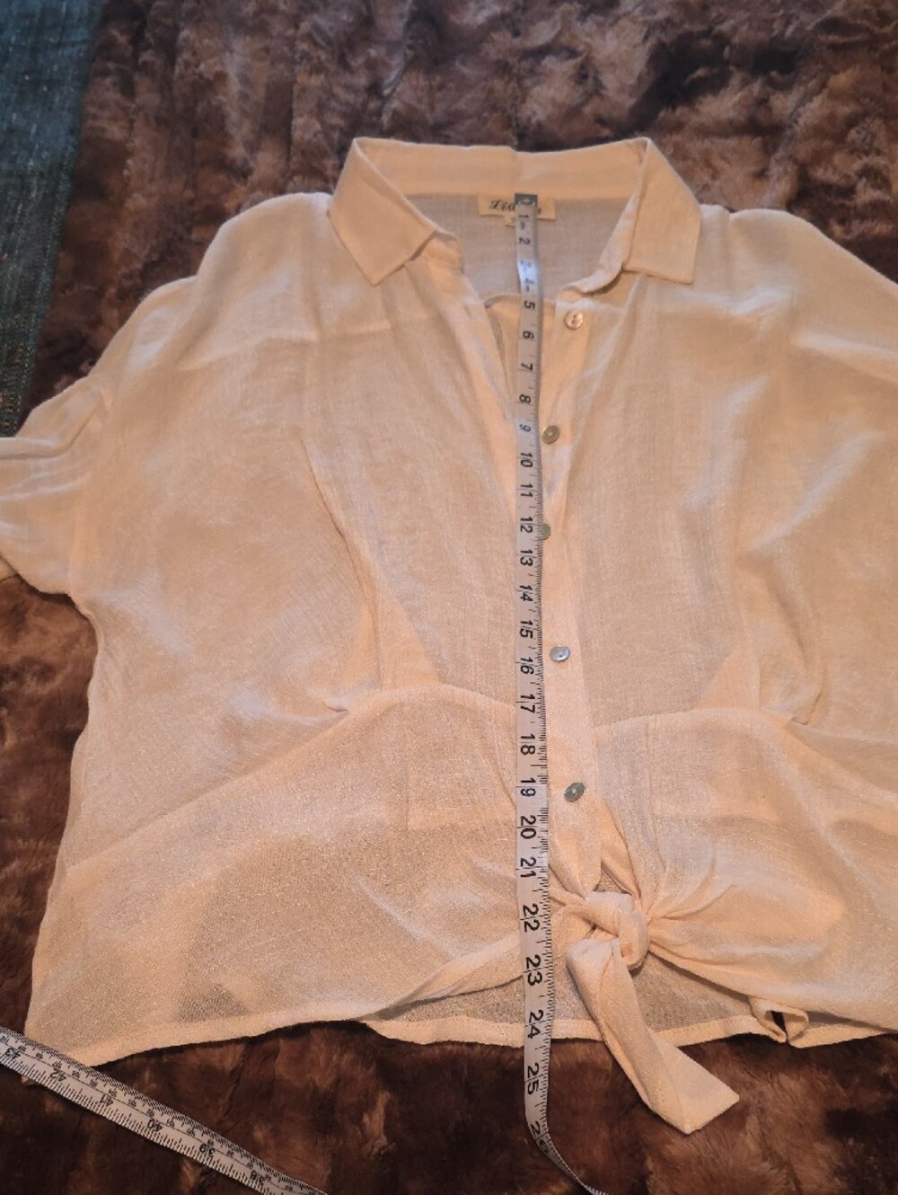 Listicle Pale Blush Tie-Front Button Down Shirt - Picture 7 of 10